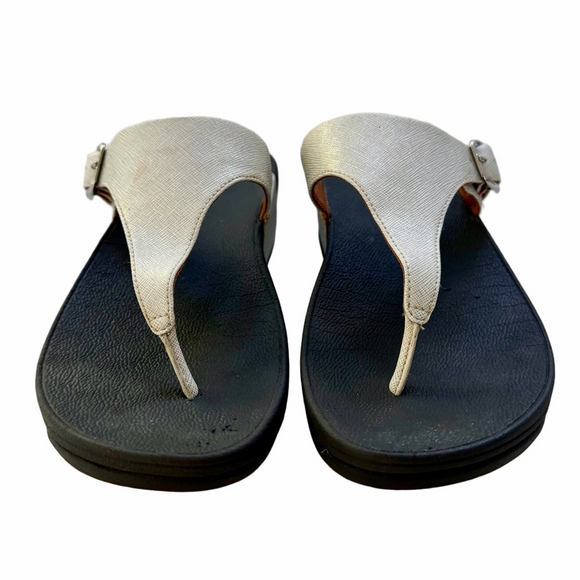 Fitflop Skinny Deluxe Silver Toe Thong Sandals Size 8 Buckle Wedge comfort - Picture 3 of 16